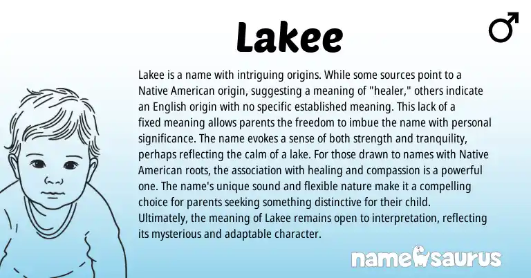 Infographic about Lakee name meaning, Lakee is a name from American origin(s).