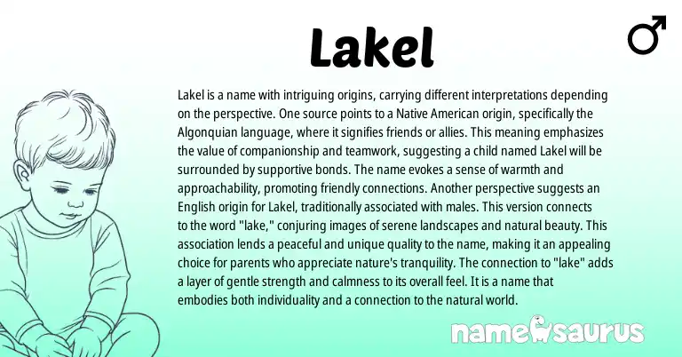 Infographic about Lakel name meaning, Lakel is a name from American origin(s).