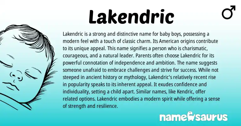 Infographic about Lakendric name meaning, Lakendric is a name from American origin(s).