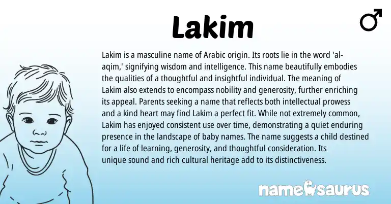 Infographic about Lakim name meaning, Lakim is a name from Arabic origin(s).