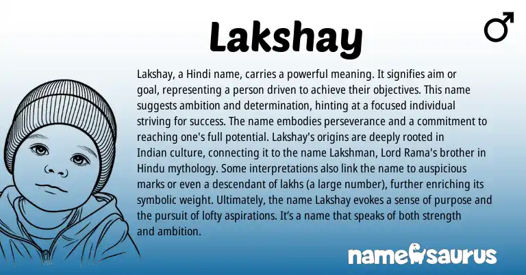 Infographic about Lakshay name meaning, Lakshay is a name from Indian, Sanskrit origin(s).