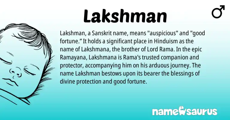 Infographic about Lakshman name meaning, Lakshman is a name from Hinduism, Sanskrit origin(s).