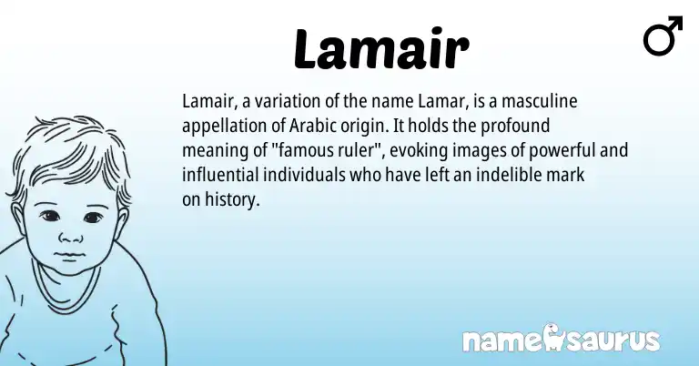Infographic about Lamair name meaning, Lamair is a name from Arabic origin(s).