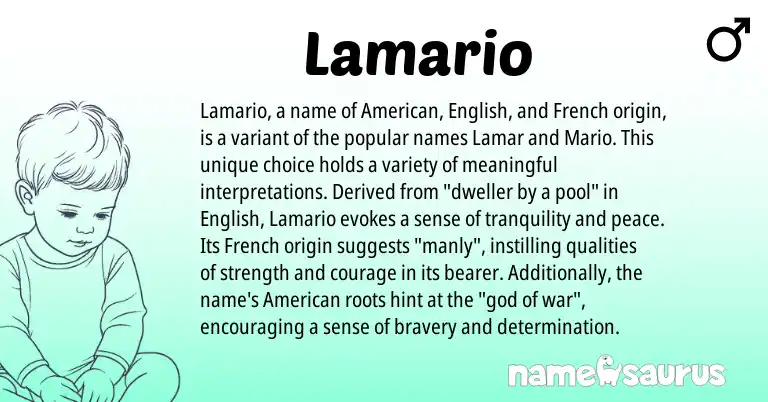Infographic about Lamario name meaning, Lamario is a name from English, French, American origin(s).