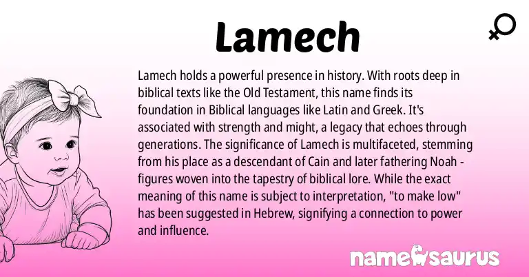 Infographic about Lamech name meaning, Lamech is a name from Biblical, Biblical Latin, Biblical Greek, Hebrew origin(s).