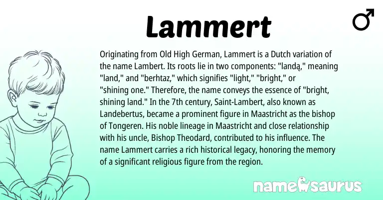 Infographic about Lammert name meaning, Lammert is a name from Old High German, Dutch origin(s).