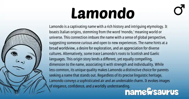 Infographic about Lamondo name meaning, Lamondo is a name from Italian origin(s).