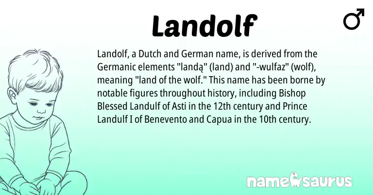 Infographic about Landolf name meaning, Landolf is a name from German, Dutch, Germanic origin(s).