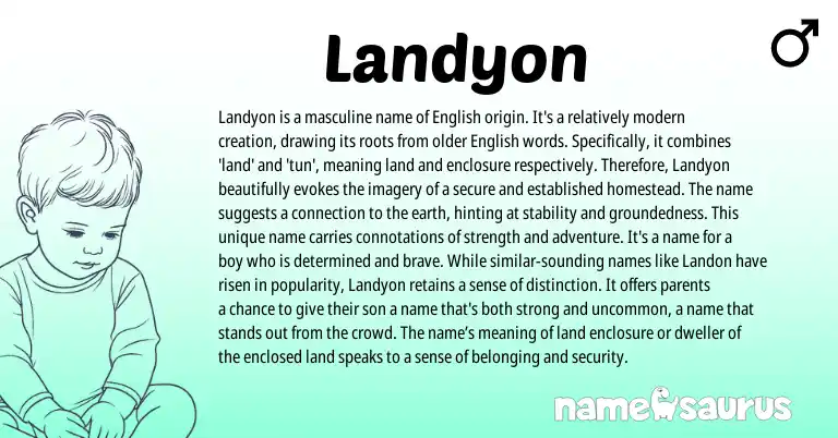 Infographic about Landyon name meaning, Landyon is a name from English origin(s).