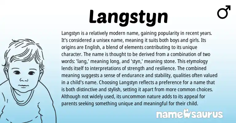 Infographic about Langstyn name meaning, Langstyn is a name from English origin(s).