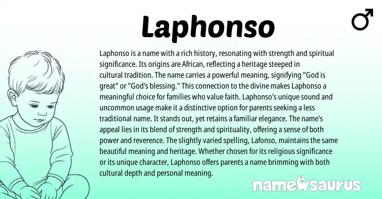 Infographic about Laphonso name meaning, Laphonso is a name from African origin(s).