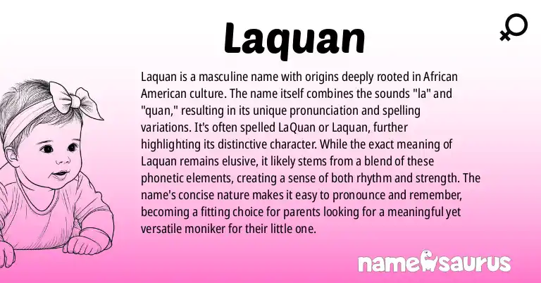 Infographic about Laquan name meaning, Laquan is a name from African American origin(s).