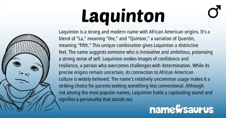 Infographic about Laquinton name meaning, Laquinton is a name from American, African origin(s).