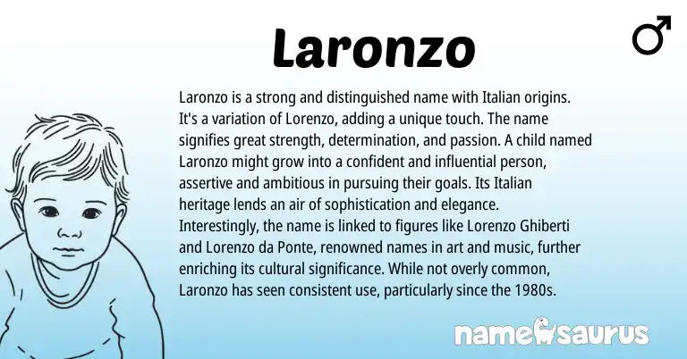 Infographic about Laronzo name meaning, Laronzo is a name from Italian origin(s).