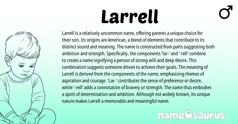 Infographic about Larrell name meaning, Larrell is a name from American origin(s).