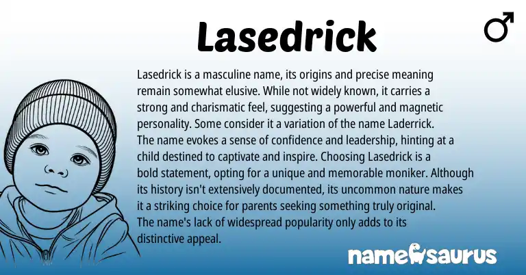 Infographic about Lasedrick name meaning, Lasedrick is a name from American origin(s).