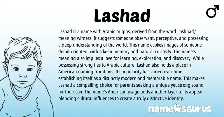 Infographic about Lashad name meaning, Lashad is a name from Arabic origin(s).