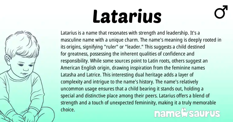 Infographic about Latarius name meaning, Latarius is a name from Latin origin(s).