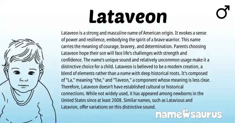 Infographic about Lataveon name meaning, Lataveon is a name from American origin(s).