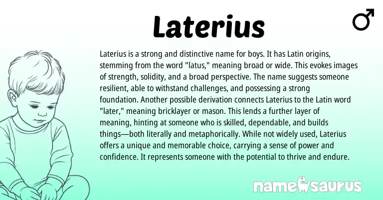 Infographic about Laterius name meaning, Laterius is a name from Latin, American origin(s).