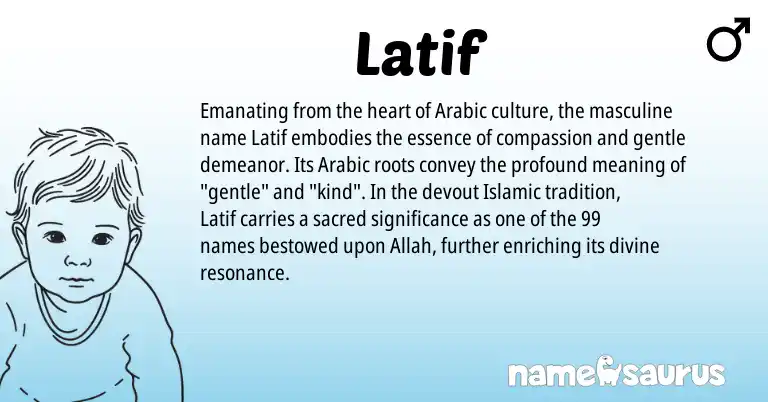 Infographic about Latif name meaning, Latif is a name from Arabic origin(s).