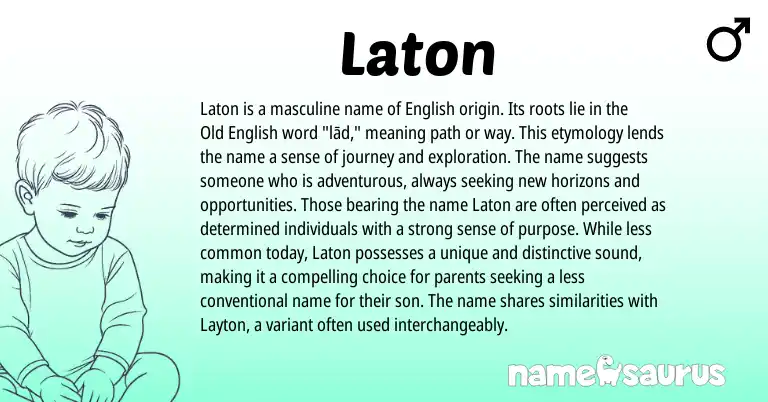 Infographic about Laton name meaning, Laton is a name from English origin(s).