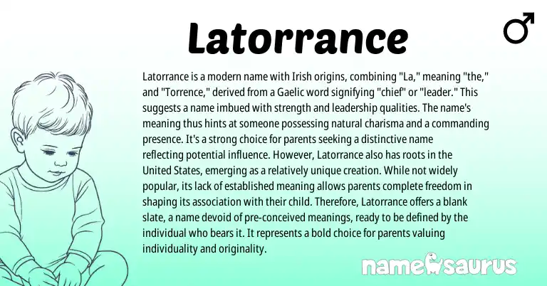 Infographic about Latorrance name meaning, Latorrance is a name from Gaelic, Irish origin(s).