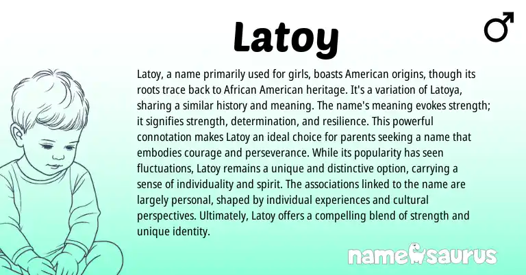 Infographic about Latoy name meaning, Latoy is a name from American, African origin(s).