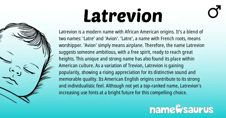 Infographic about Latrevion name meaning, Latrevion is a name from American, French, African origin(s).