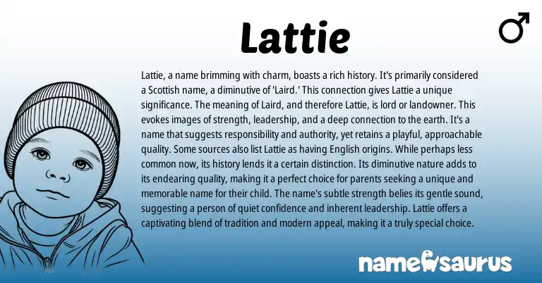 Infographic about Lattie name meaning, Lattie is a name from Scottish, English origin(s).