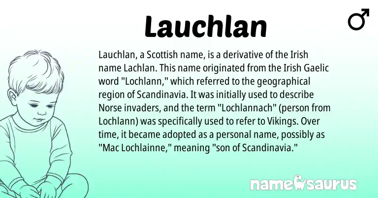 Infographic about Lauchlan name meaning, Lauchlan is a name from Irish, Gaelic, Scottish, Norse origin(s).