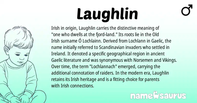 Infographic about Laughlin name meaning, Laughlin is a name from Irish, Scandinavian, Ireland, Gaelic, Old Irish origin(s).