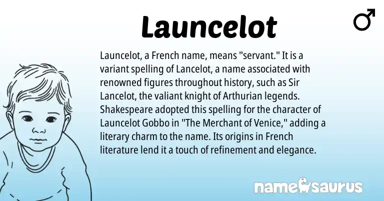 Infographic about Launcelot name meaning, Launcelot is a name from French, Arthurian origin(s).