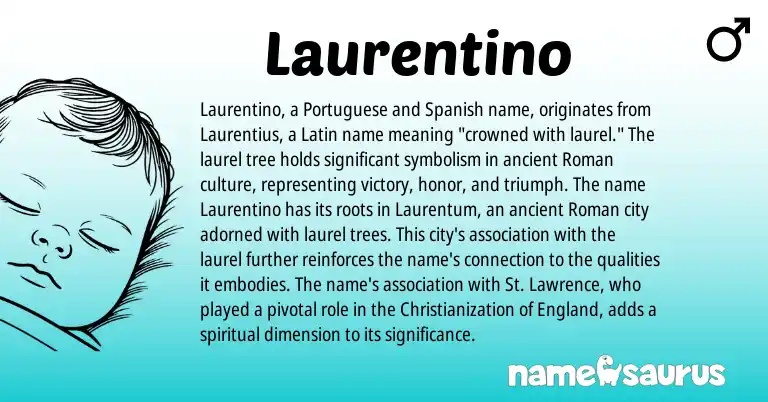 Infographic about Laurentino name meaning, Laurentino is a name from Spanish, England, Roman, Latin, Portuguese origin(s).
