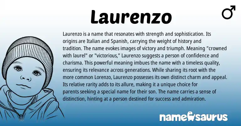 Infographic about Laurenzo name meaning, Laurenzo is a name from Italian origin(s).
