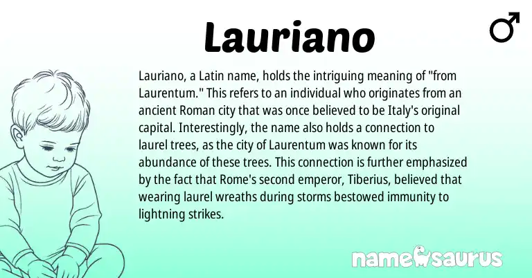 Infographic about Lauriano name meaning, Lauriano is a name from Roman, Latin origin(s).