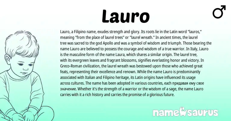 Infographic about Lauro name meaning, Lauro is a name from Roman, Filipino, Latin, Italian origin(s).