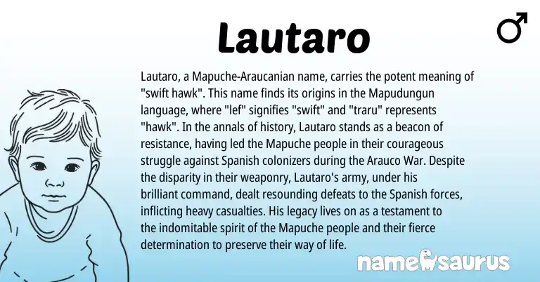 Infographic about Lautaro name meaning, Lautaro is a name from Mapuche, Spanish origin(s).