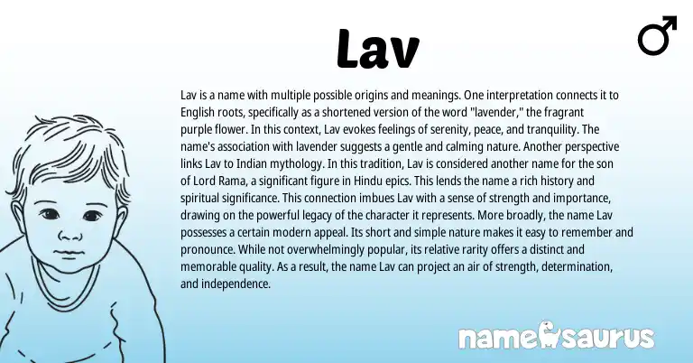 Infographic about Lav name meaning, Lav is a name from Indian, English origin(s).