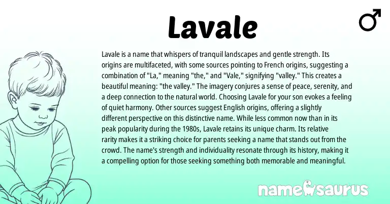 Infographic about Lavale name meaning, Lavale is a name from French, American origin(s).