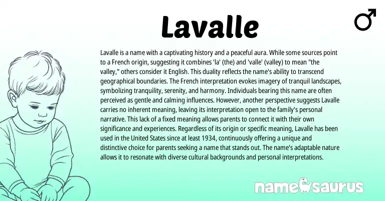 Infographic about Lavalle name meaning, Lavalle is a name from French origin(s).