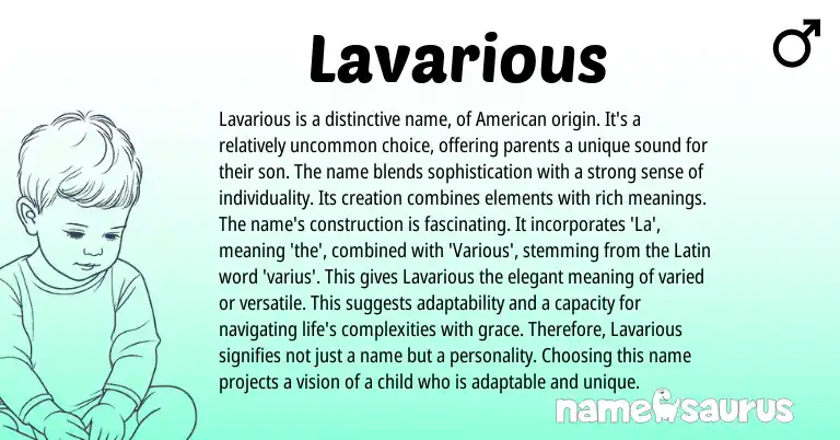 Infographic about Lavarious name meaning, Lavarious is a name from American, Latin origin(s).