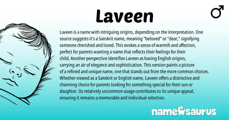 Infographic about Laveen name meaning, Laveen is a name from Sanskrit origin(s).