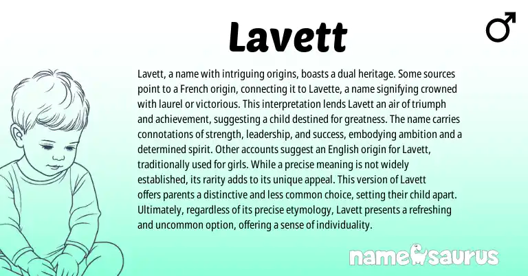 Infographic about Lavett name meaning, Lavett is a name from French, English origin(s).