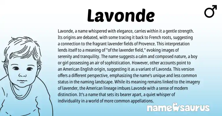 Infographic about Lavonde name meaning, Lavonde is a name from French, American origin(s).