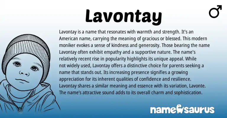 Infographic about Lavontay name meaning, Lavontay is a name from American origin(s).