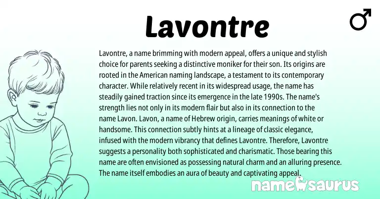 Infographic about Lavontre name meaning, Lavontre is a name from Hebrew, English origin(s).