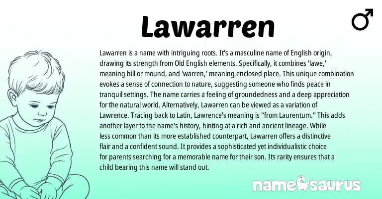 Infographic about Lawarren name meaning, Lawarren is a name from English origin(s).