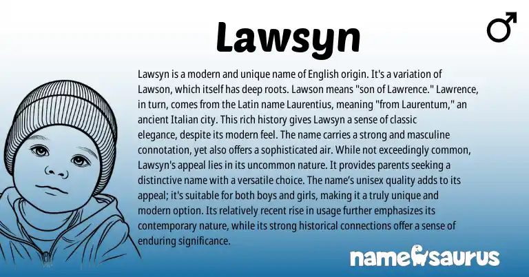 Infographic about Lawsyn name meaning, Lawsyn is a name from Latin, English origin(s).