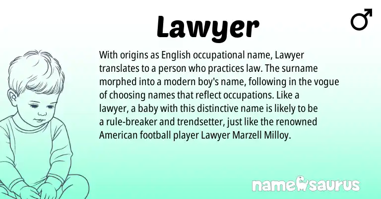 Infographic about Lawyer name meaning, Lawyer is a name from English, American origin(s).
